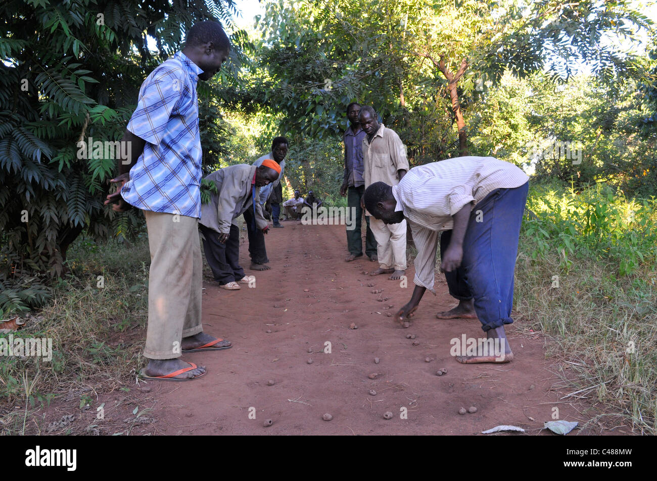 Men playing traditional Bao game in Malawi Stock Photo Alamy