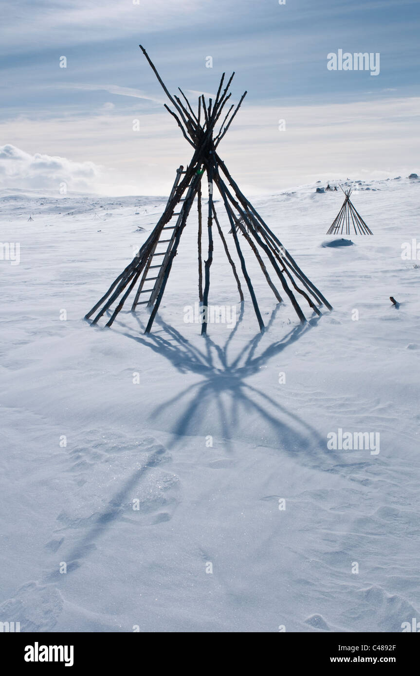 traditional tent construction in lapland, north sweden Stock Photo