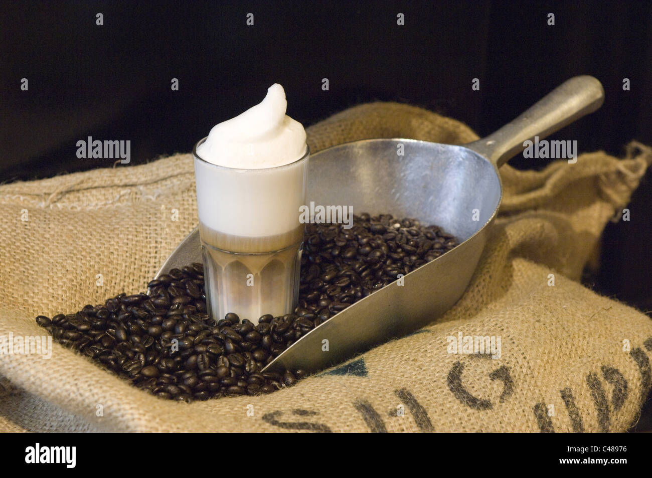 latte macchiato with coffee beans Stock Photo Alamy