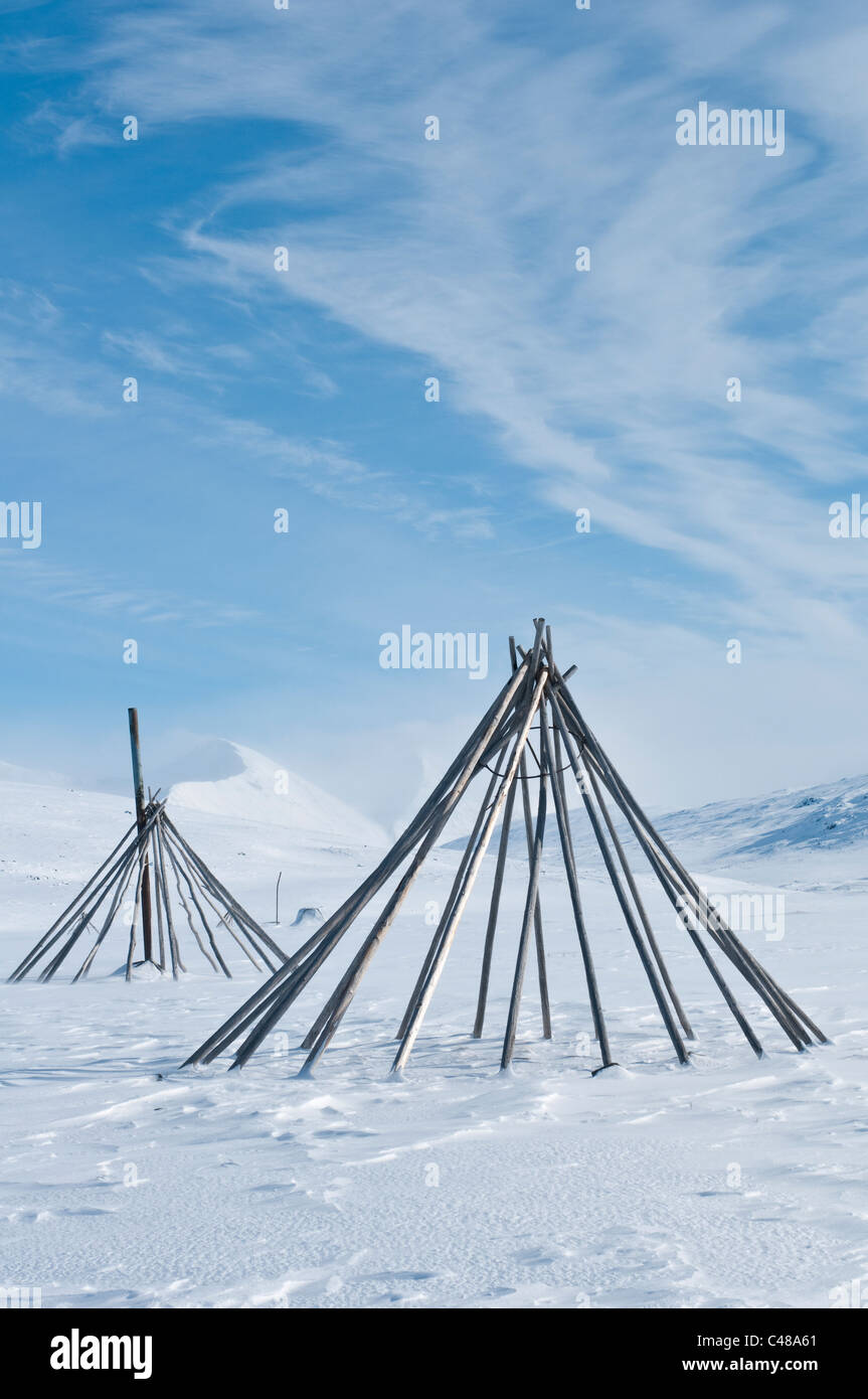 traditional tent construction in lapland, north sweden Stock Photo