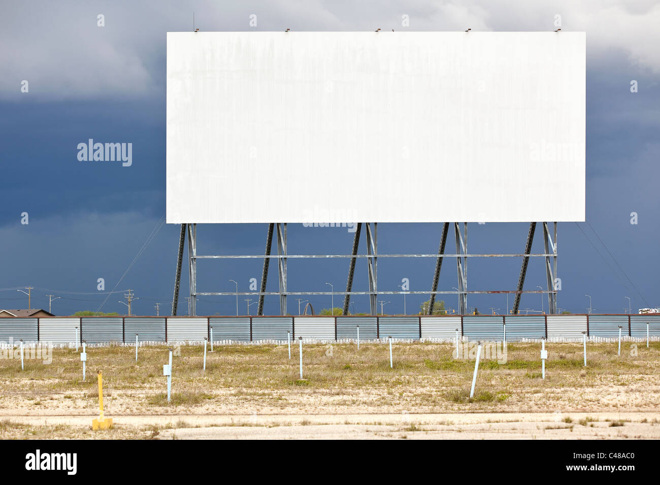 An outdoor drive in theater, closed down.  Winnipeg, Manitoba, Canada. Stock Photo