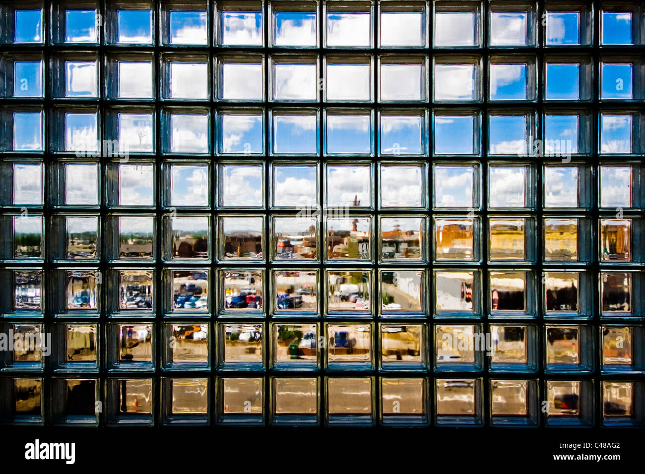 The Strangeways area of Manchester is seen through tiled glass. Stock Photo