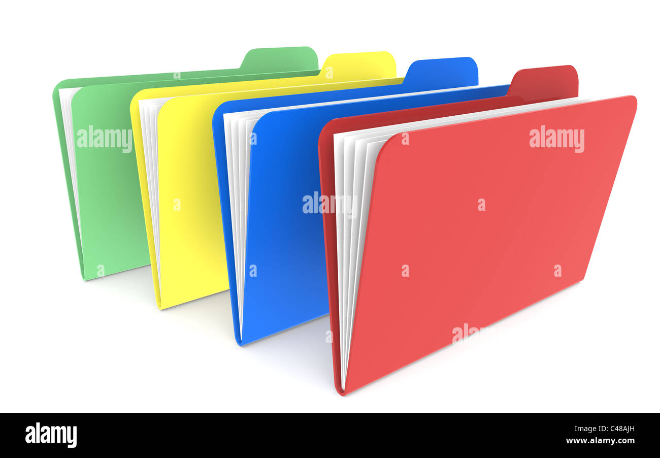 4 Files Red, green, yellow and red Stock Photo