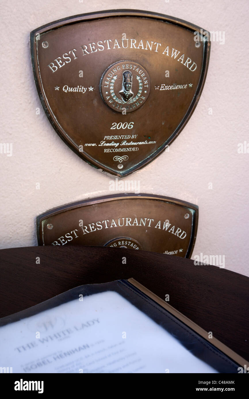 Best Restaurant award, The White Lady, Kinsale  Ireland Stock Photo