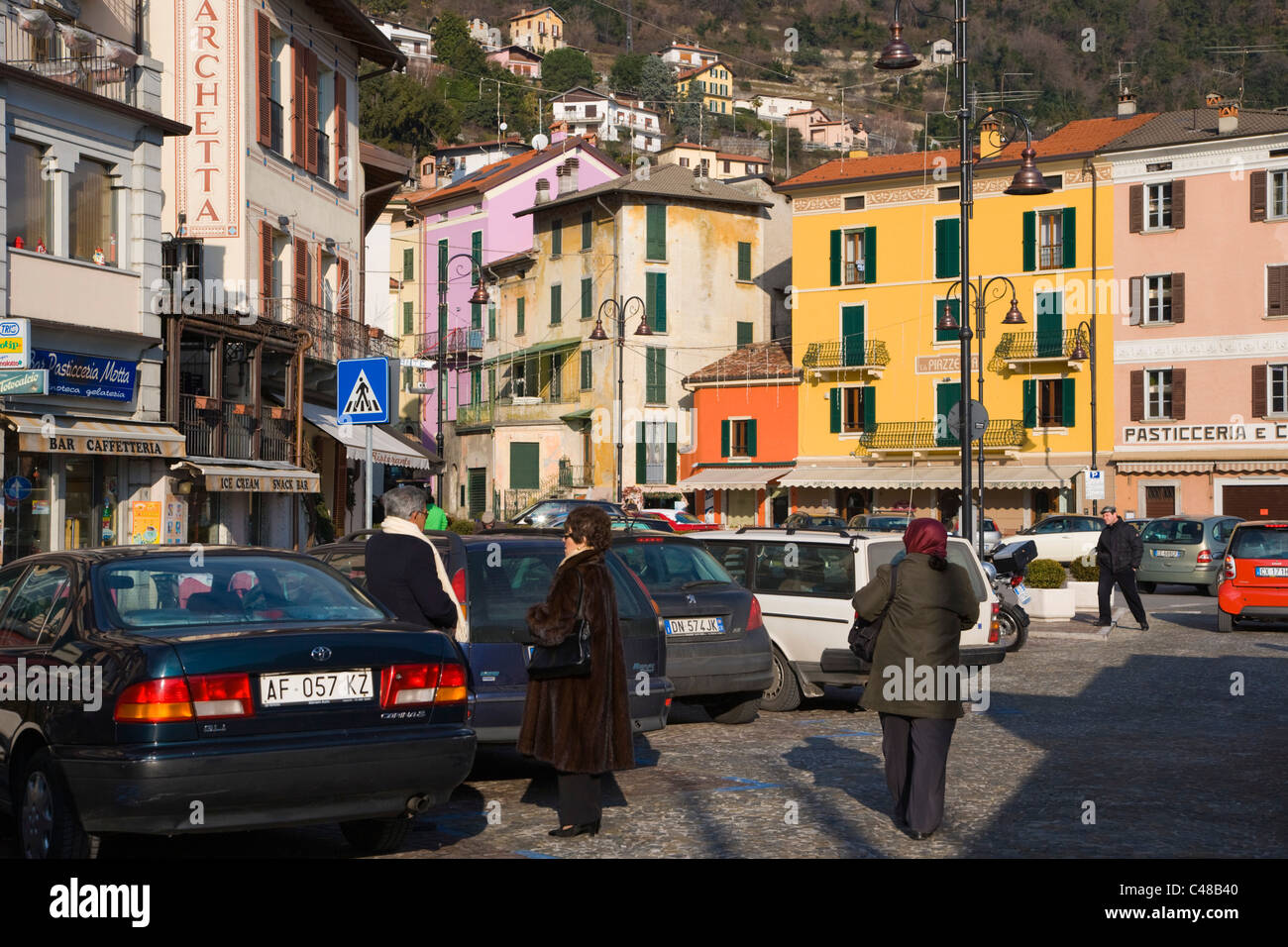 Piazza Roma. Argegno on Lake Como. Lombardy. Italy. Stock Photo