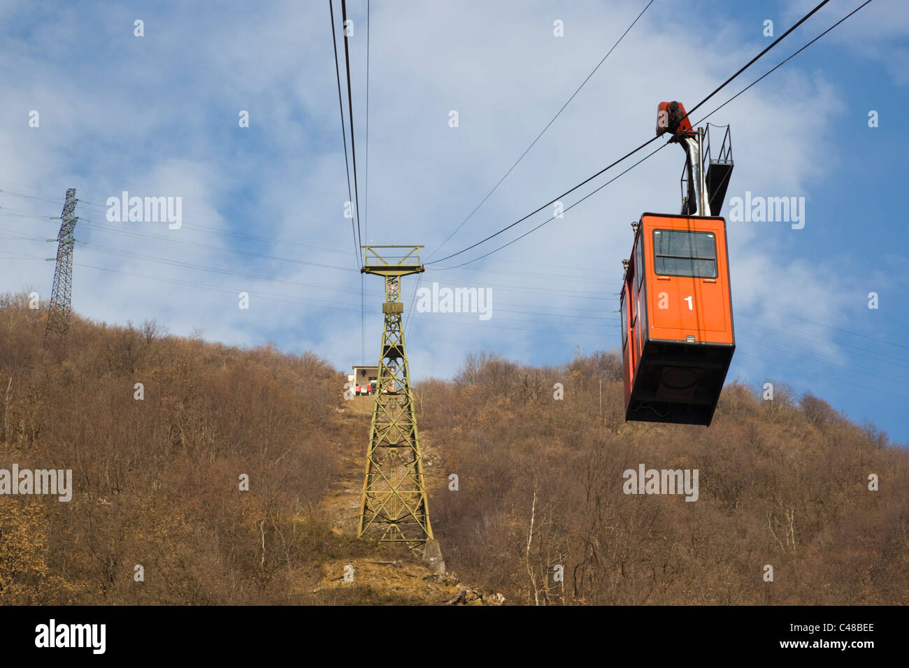 Pigra funicular cable car, Cable road Argegno - Pigra Stock Photo