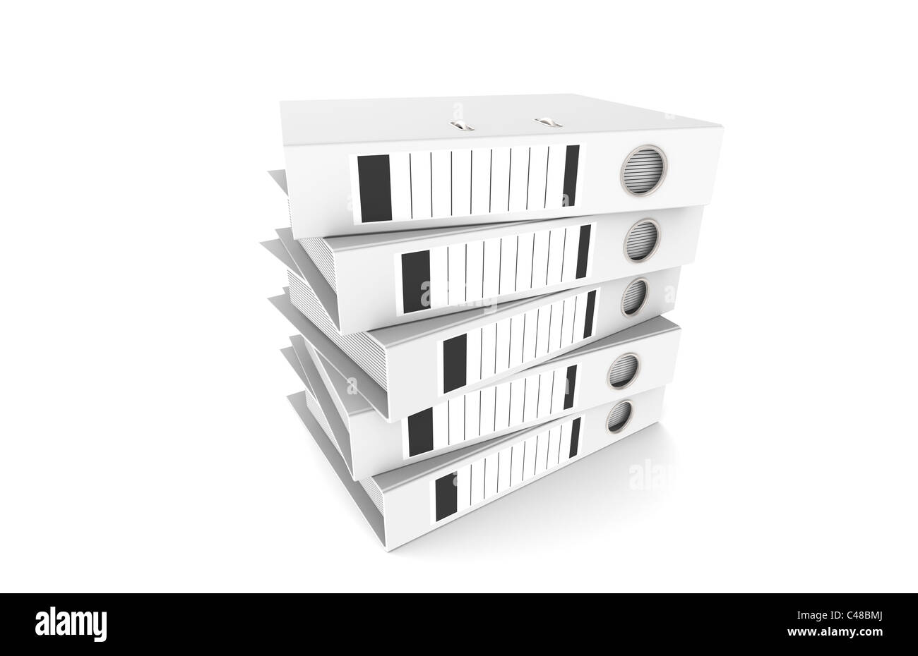 Pile of Binders. 5 white Binders in a pile. Stock Photo