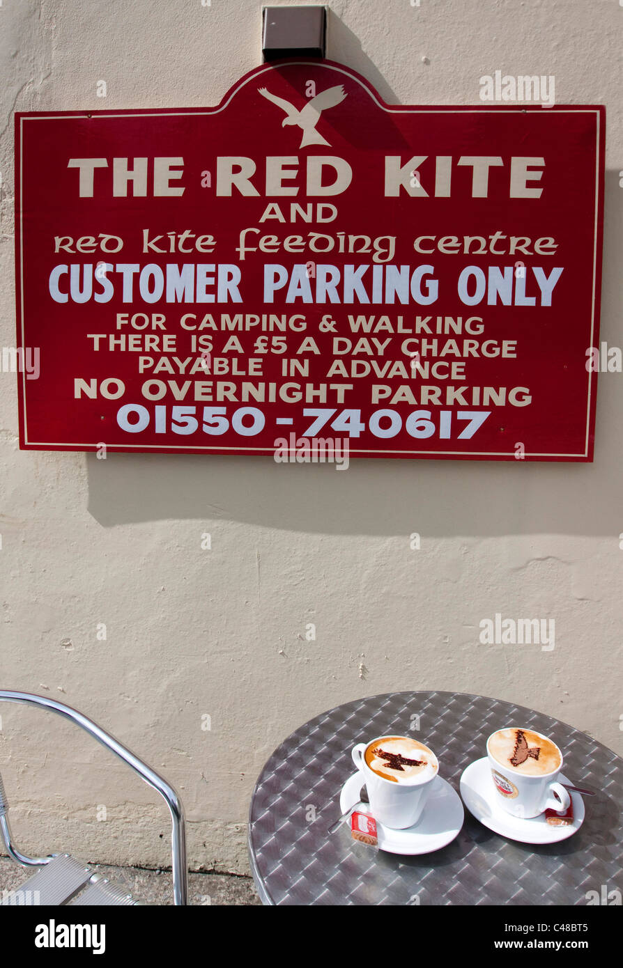 Red kite design on Cappucino coffee at the feeding centre near