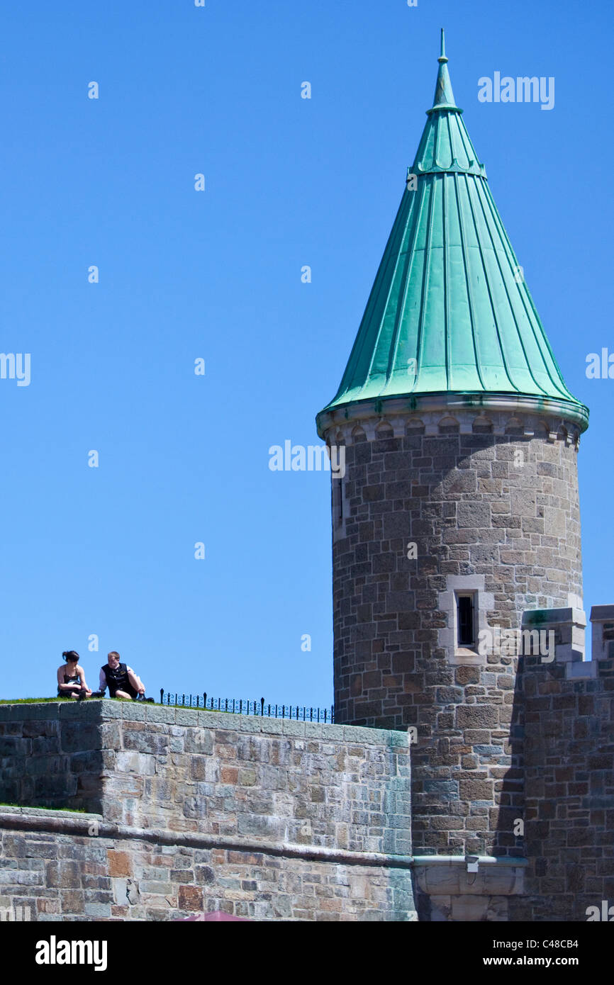 Young couple on the city walls in Quebec City, Candada Stock Photo