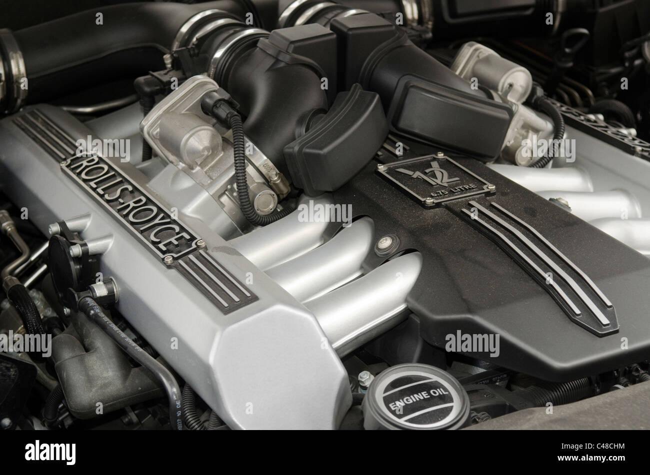 Rolls Royce 6.75 litre internal combustion engine seen at the Gumball rally 3000 Covent Garden Piazza London UK Stock Photo