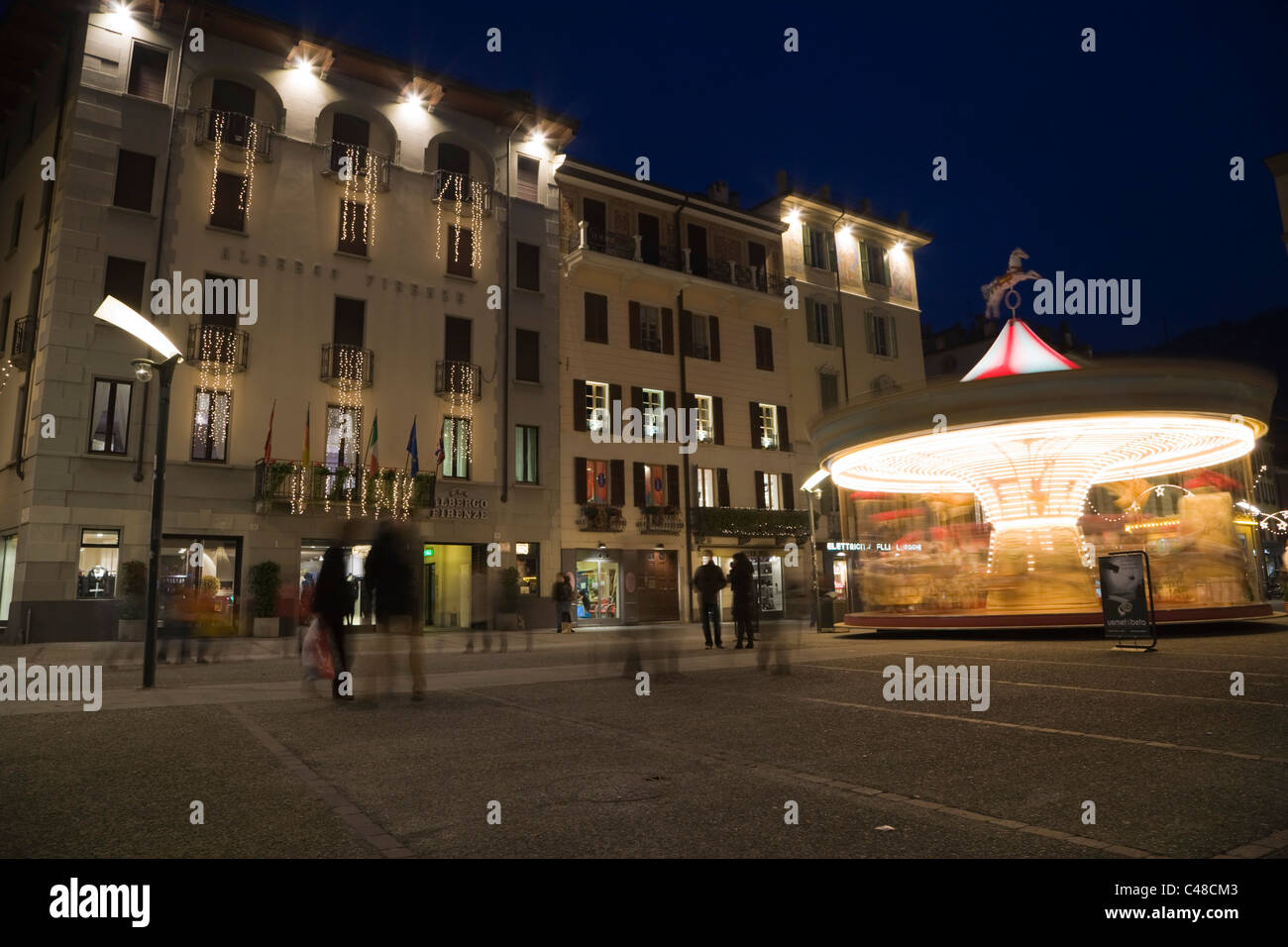 Piazza Volta at night. Como on Lake Como. Lombardy. Italy. Stock Photo