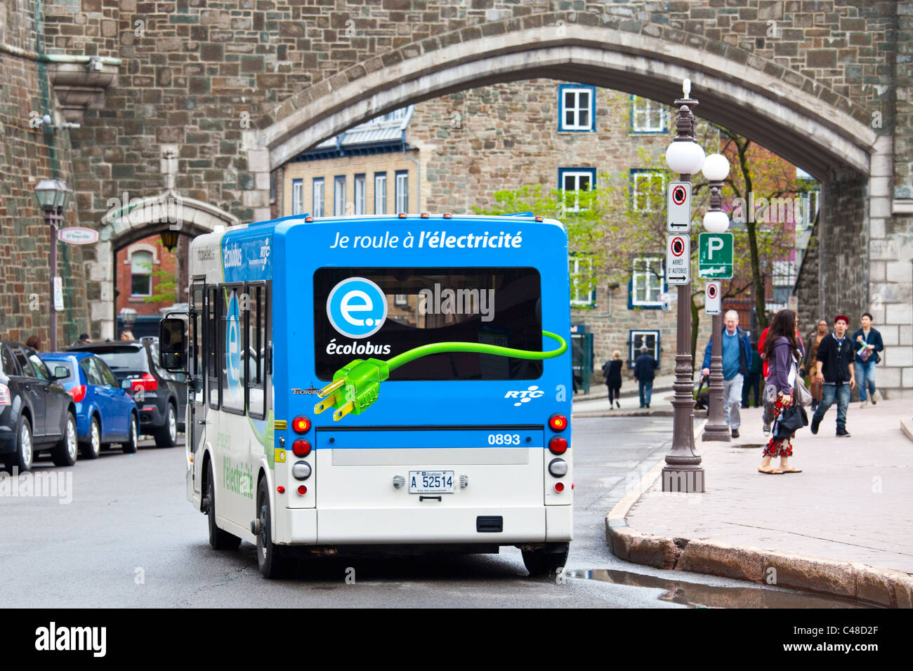 Electric public transit bus, Porte St Jean, old town, Quebec City, Canada Stock Photo
