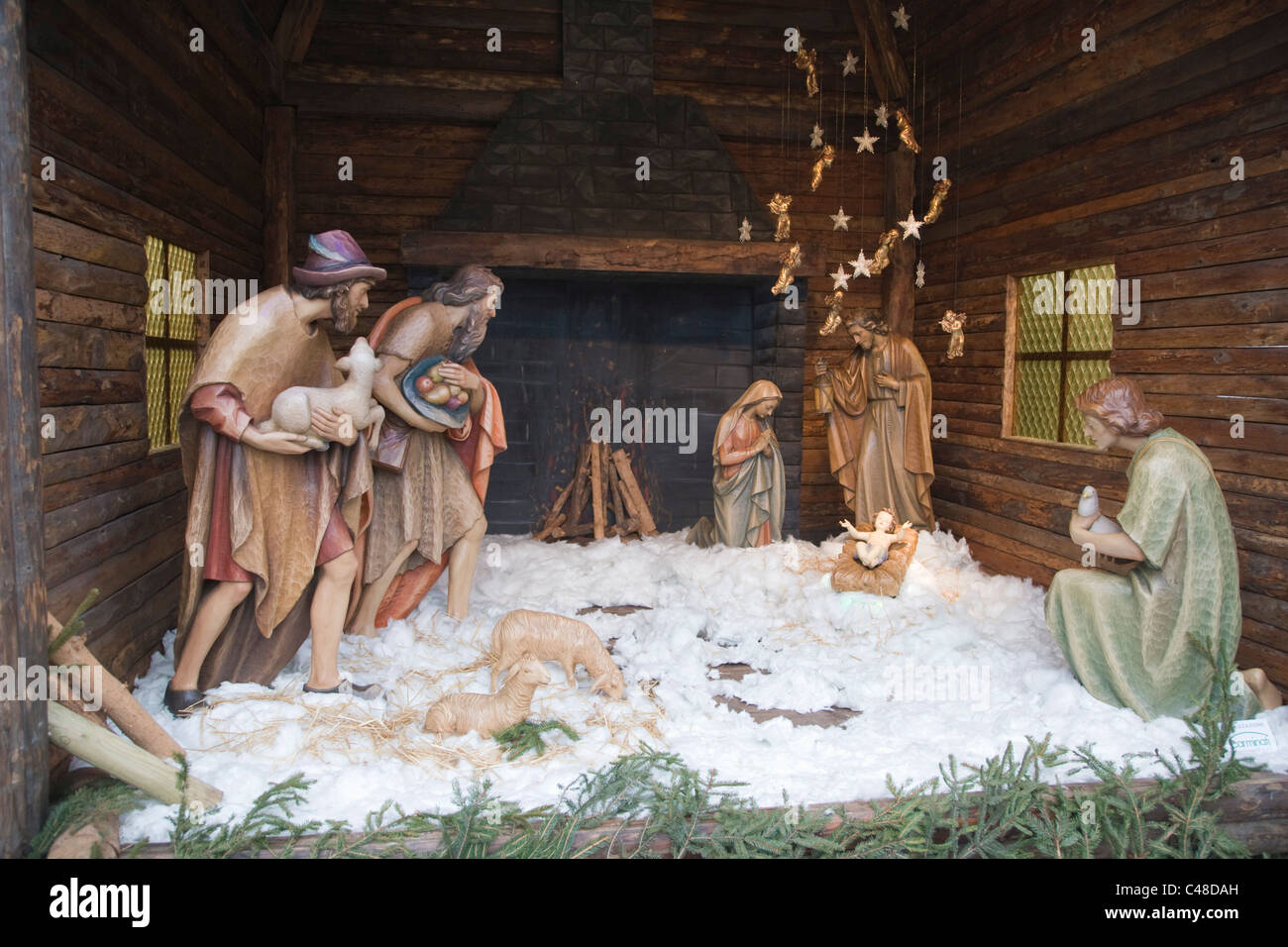 Nativity scene at Bergamo street. Stock Photo