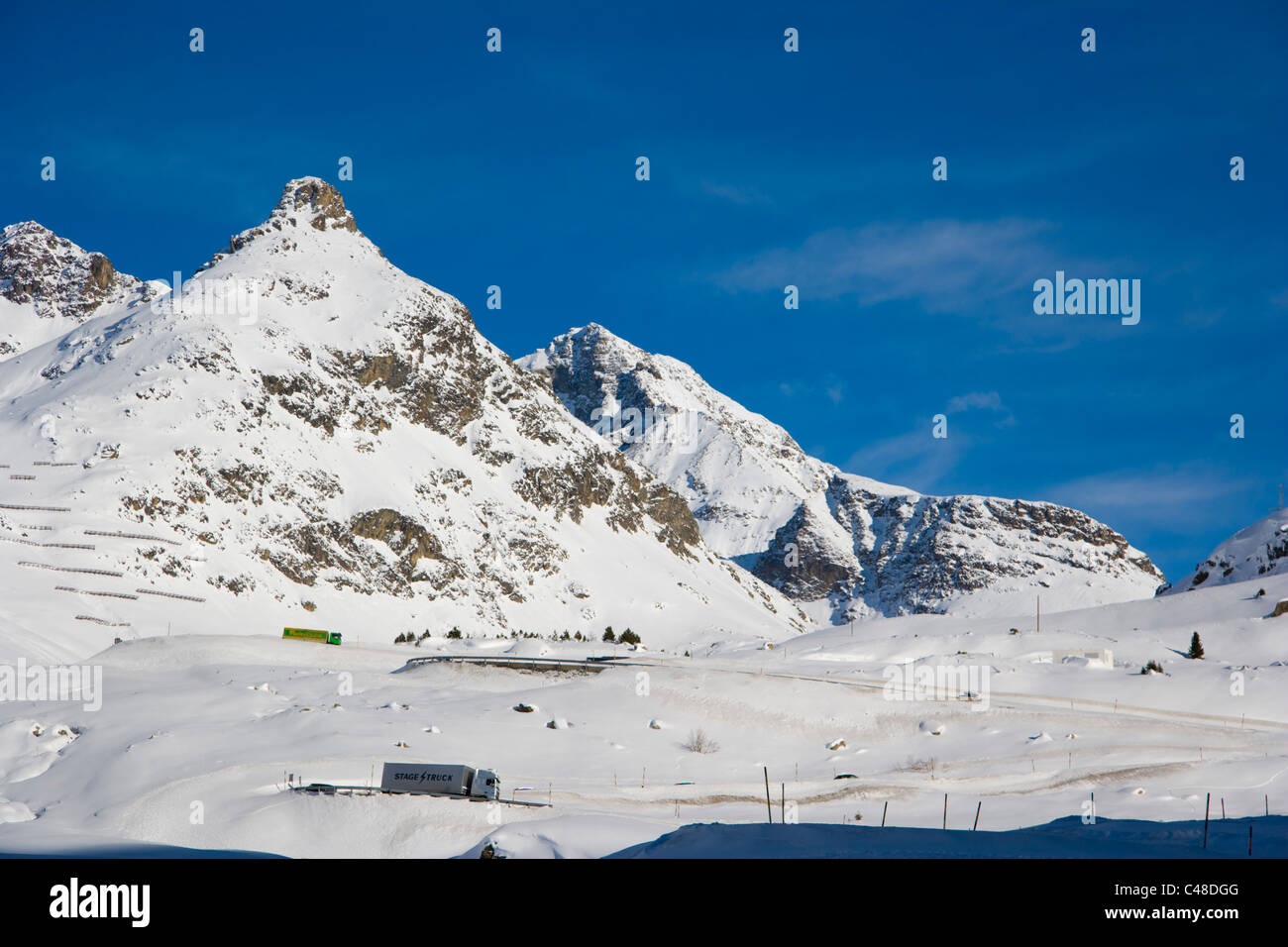Graubunden, Grisons mountains. Alps. Switzerland. Winter. Stock Photo