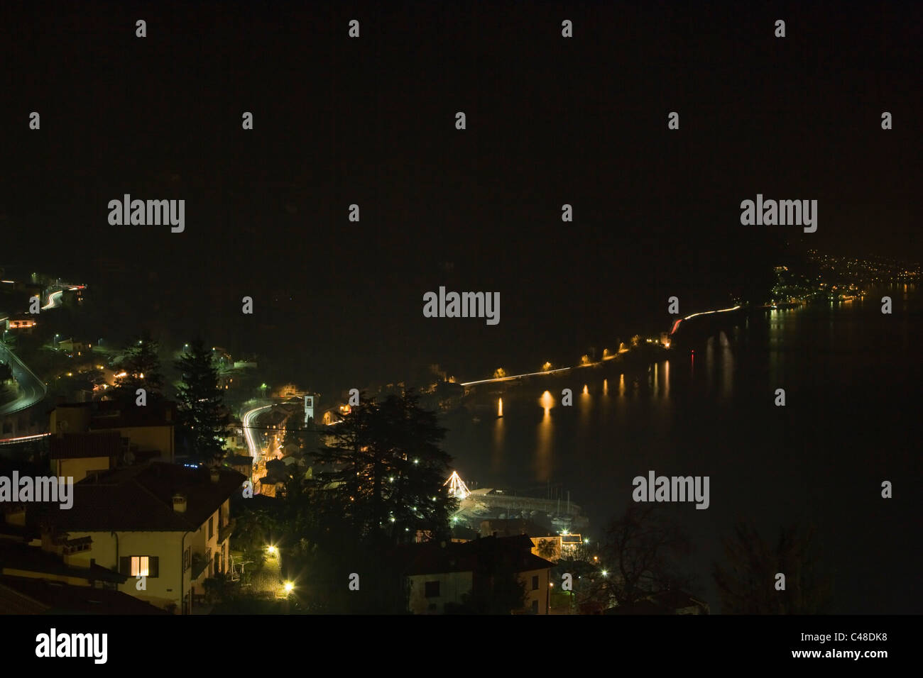 Night Argegno and lake from Via Schignano at Argegno on Lake Como. Lombardy. Italy. Stock Photo