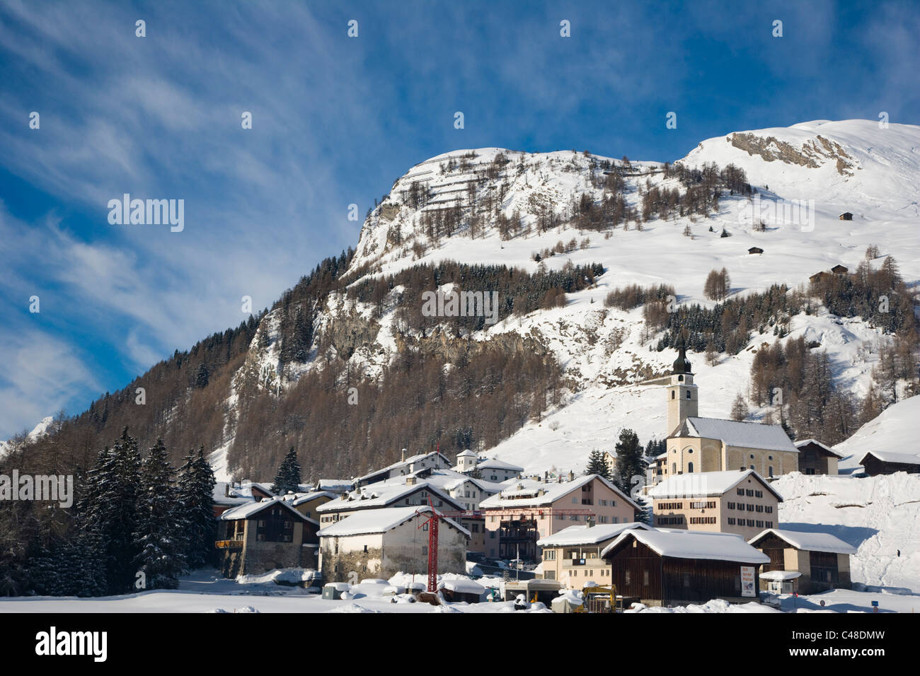 Graubunden, Grisons mountain village Splugen, Splugen. Alps. Switzerland. Winter. Stock Photo