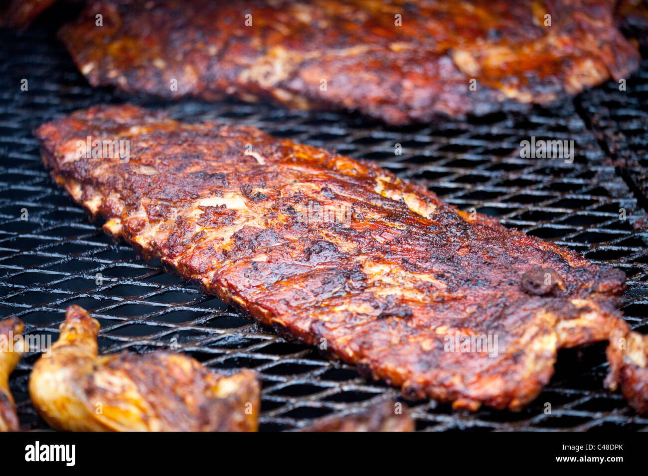 Pork ribs on the BBQ in Washington DC Stock Photo