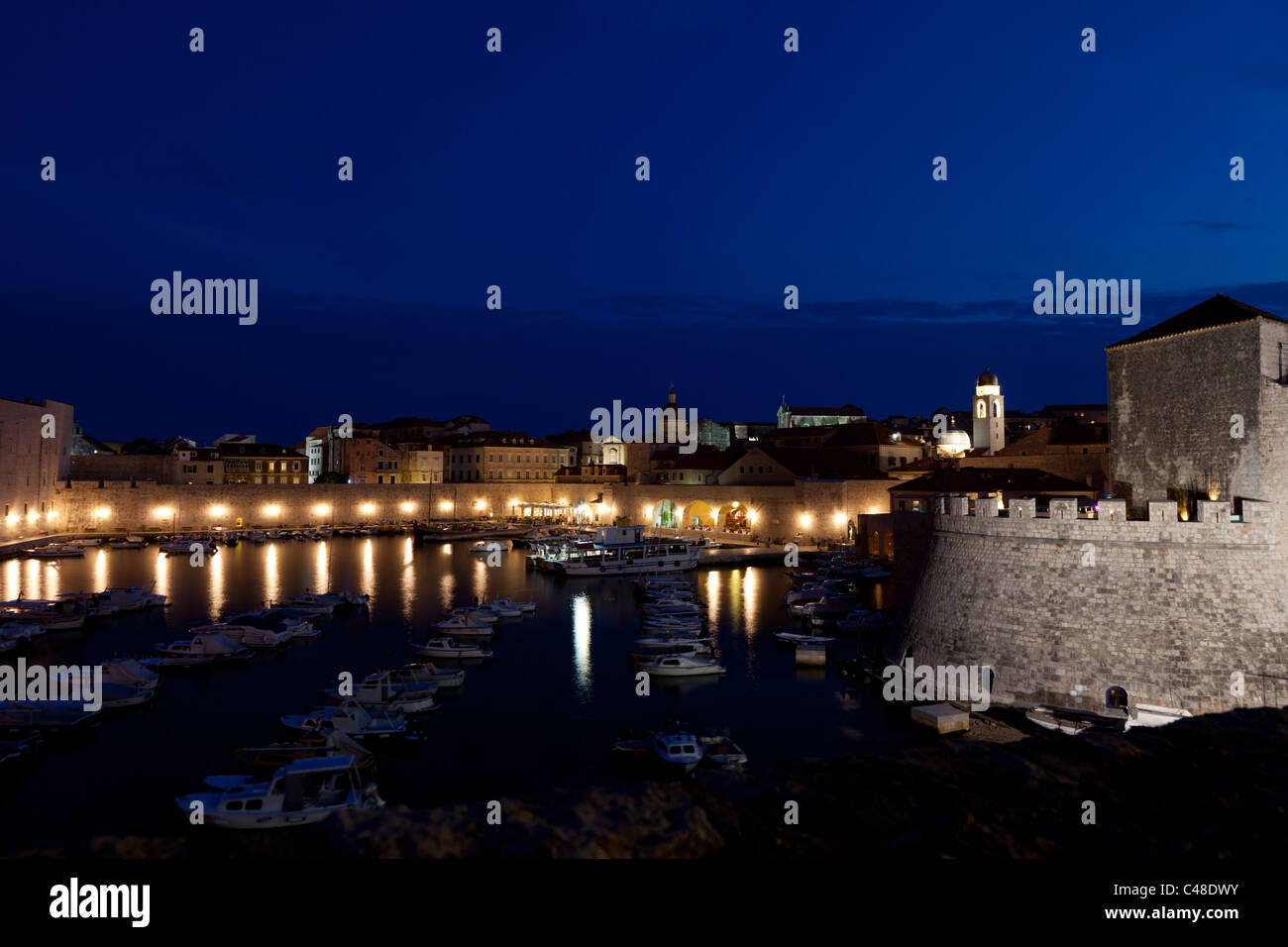 Dubrovnik Harbour At Night Stock Photo Alamy