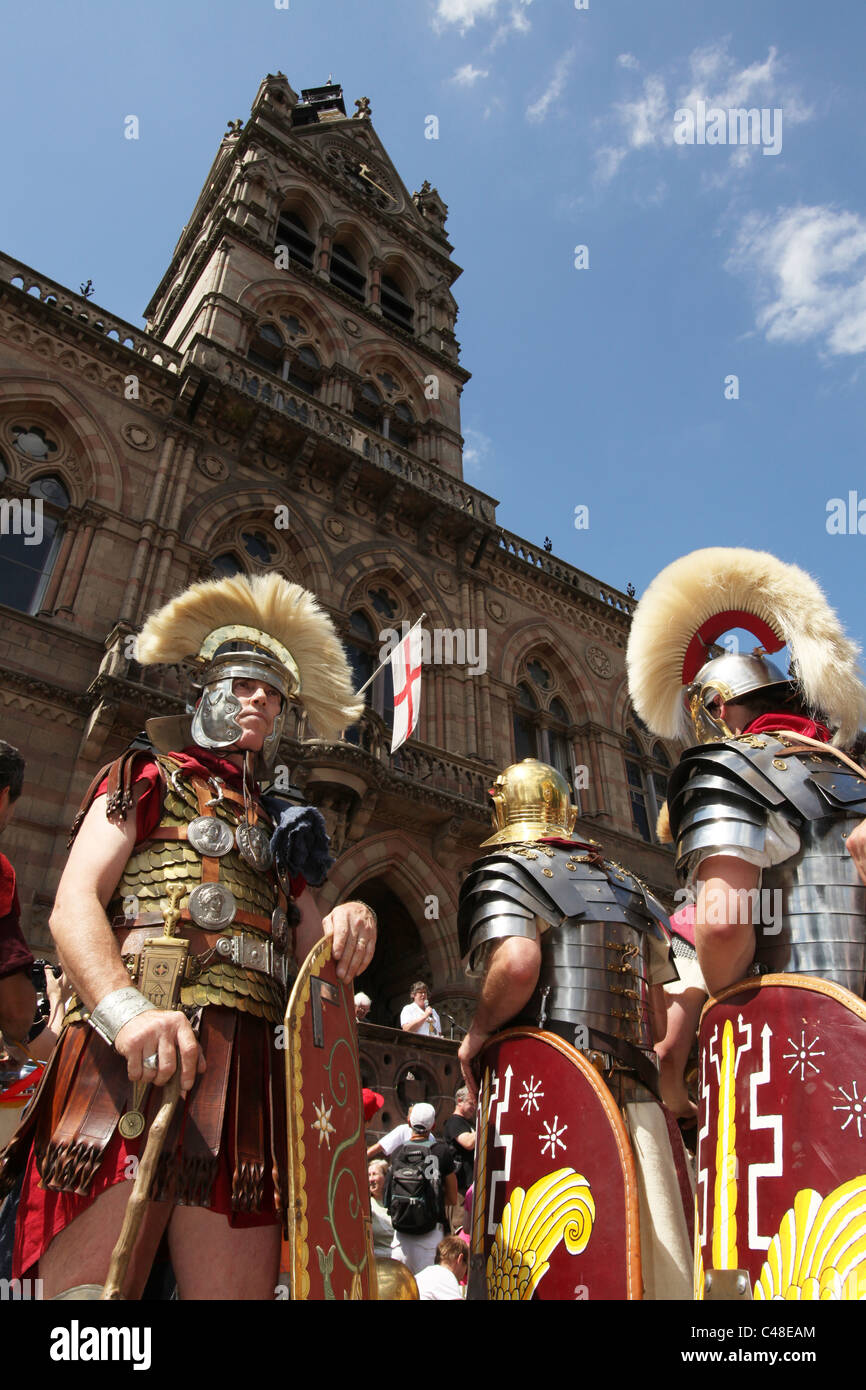City of Chester, England. Roman soldiers and centurions gathered at Chester Town Hall. Stock Photo