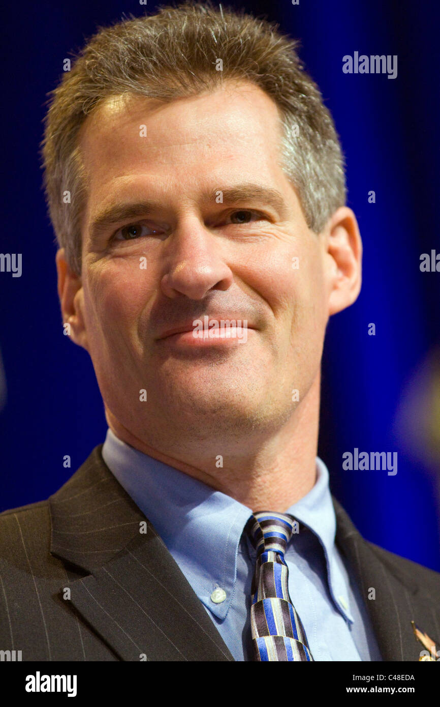 Republican Massachusetts Senator Scott Brown speaks at the CPAC conference in Washington DC. Stock Photo