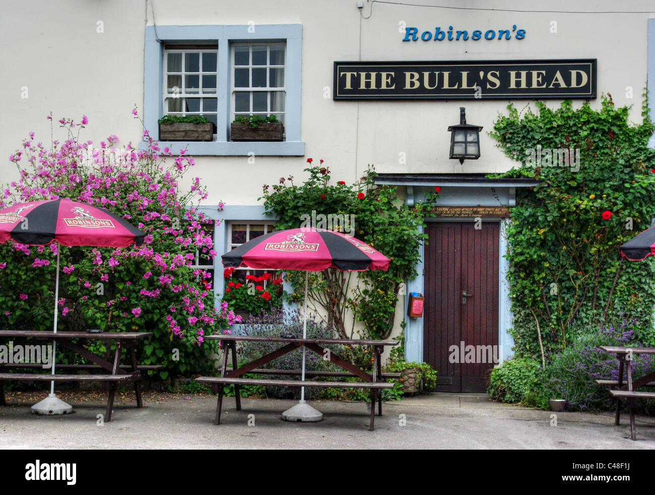The Bull's Head, a traditional pub in the pretty Derbyshire village of Ashford in the Water. Stock Photo