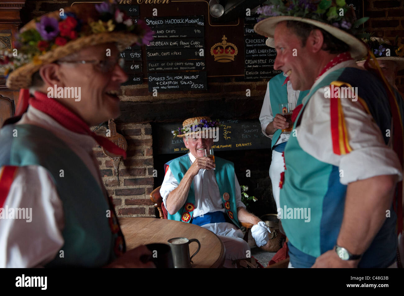Morris Dancing in Thaxted and surrounding villages in North Essex, Britain, where the Centenary of the Thaxted Morris Festival w Stock Photo