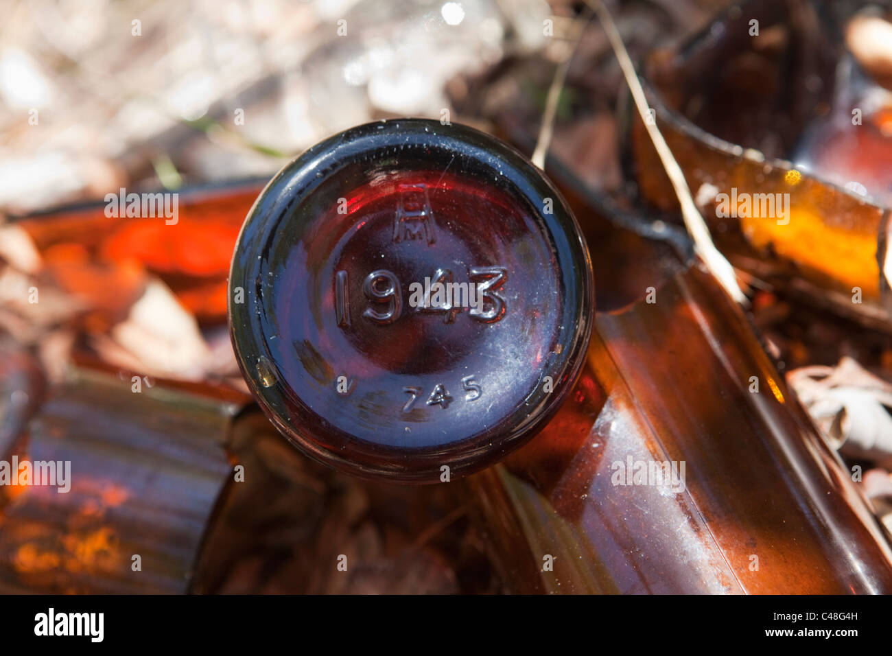 Beer bottles stamped with the year 1943. Horn Island, Torres Strait