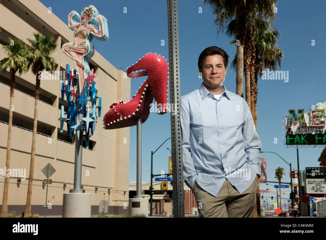 Author JR Moehringer photographed in downtown Las Vegas, Nevada Stock