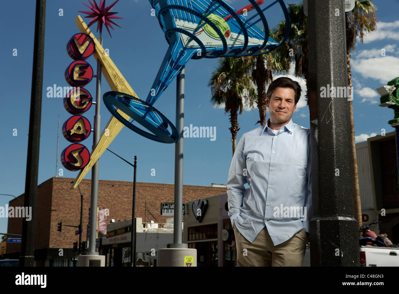 Author JR Moehringer photographed in downtown Las Vegas, Nevada Stock