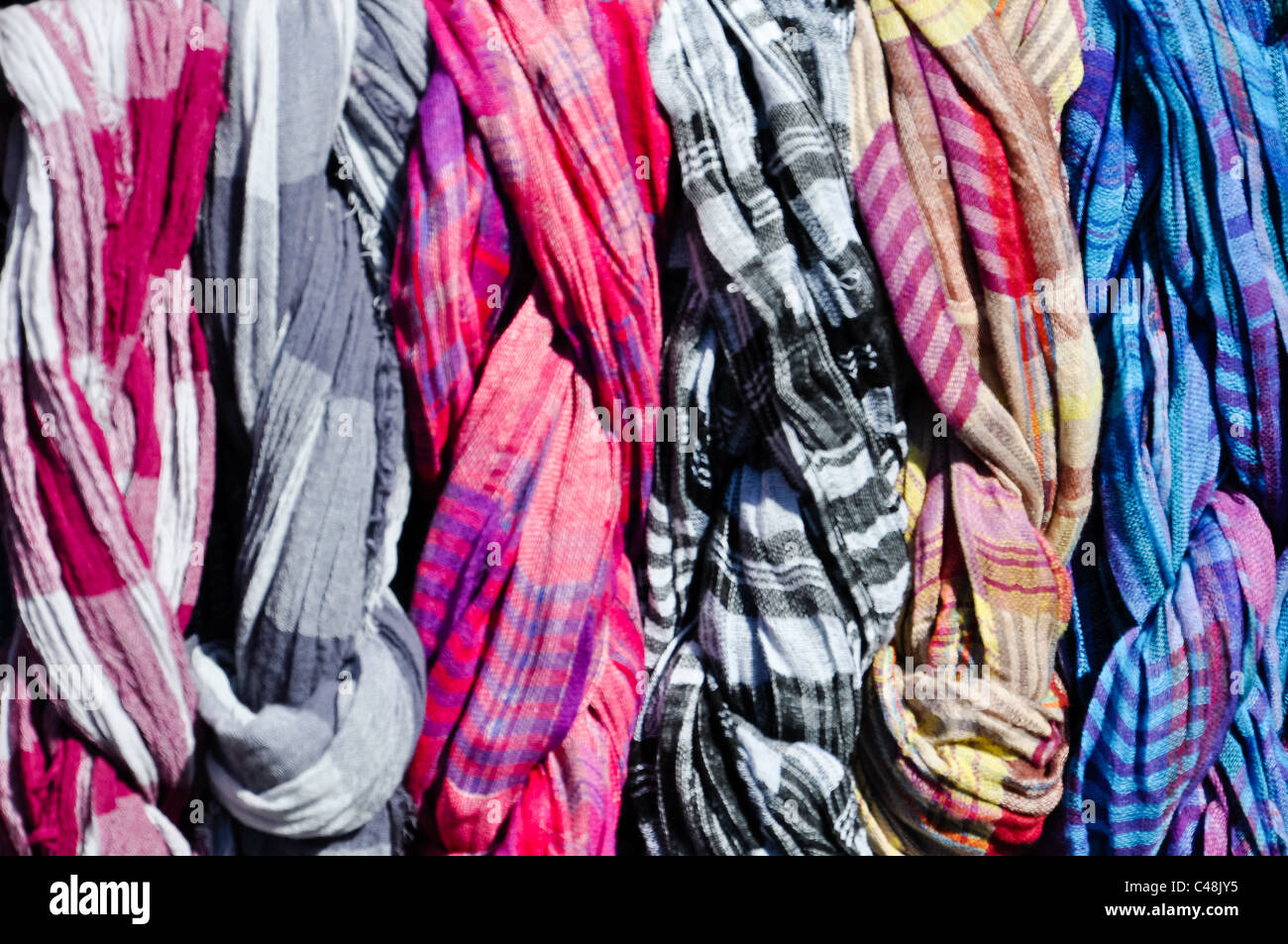 set of colorful plaid scarfs Stock Photo