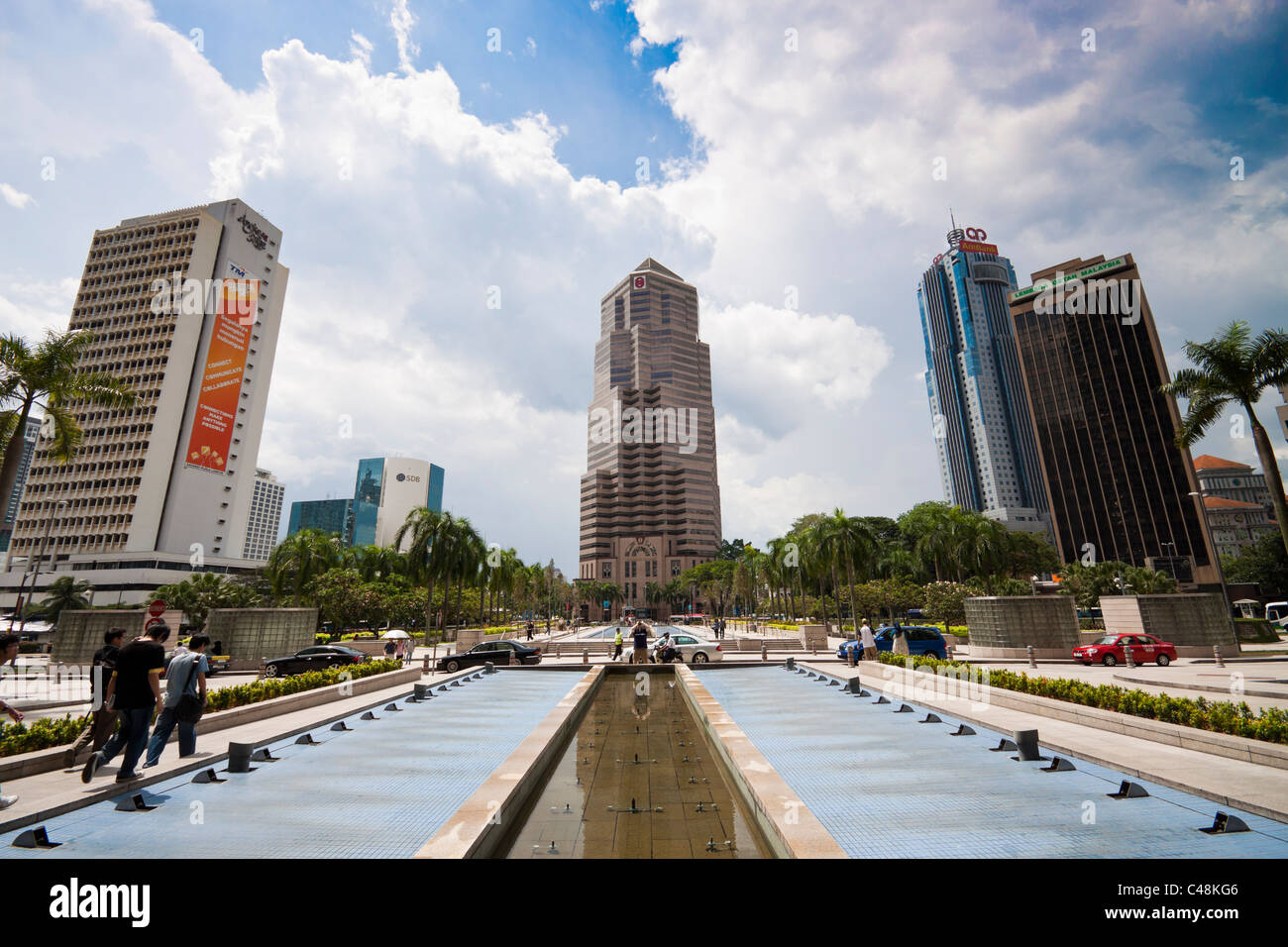 Modern Buildings In Front Of Petronas Twin Towers In Kuala Lumpur Malaysia The Skyscraper In The Middle Is Public Bank Stock Photo Alamy