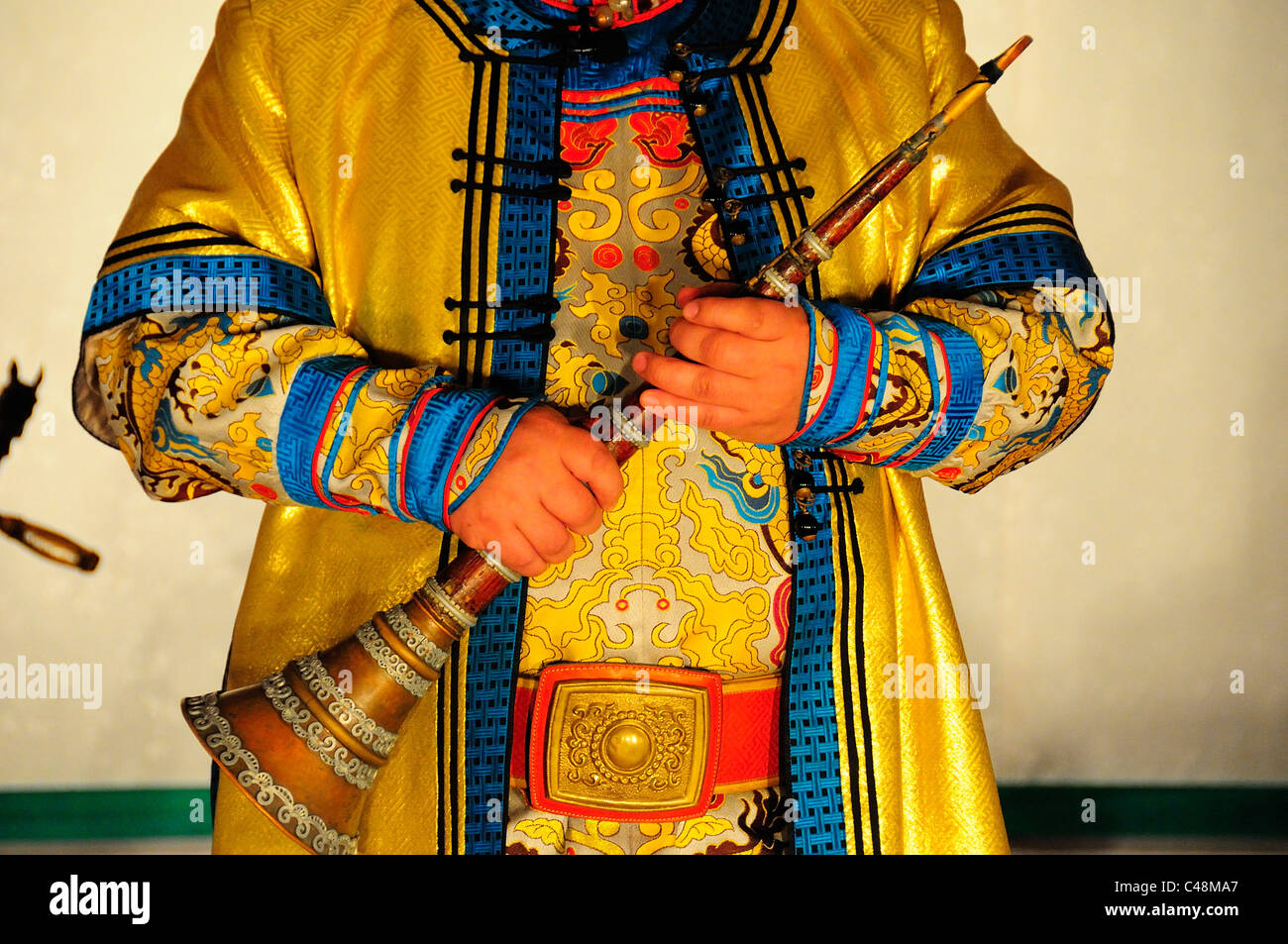 ceremonial instrument and dress for traditional concert in Ulaanbaatar, Mongolia Stock Photo