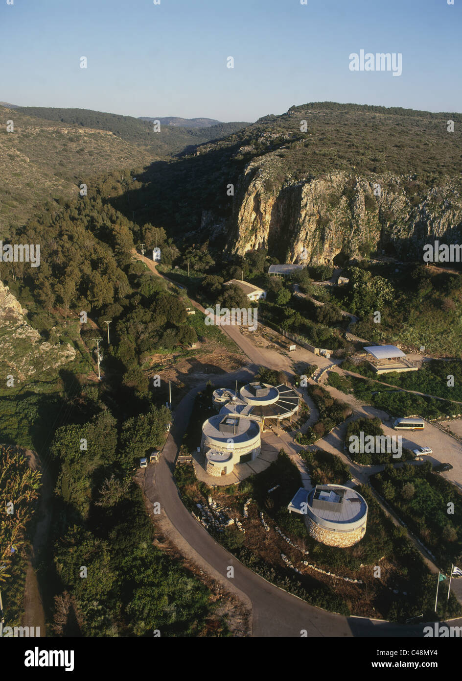 Aerial photograph of the caves of Prehistoric man at the Carmel Ridge Stock Photo