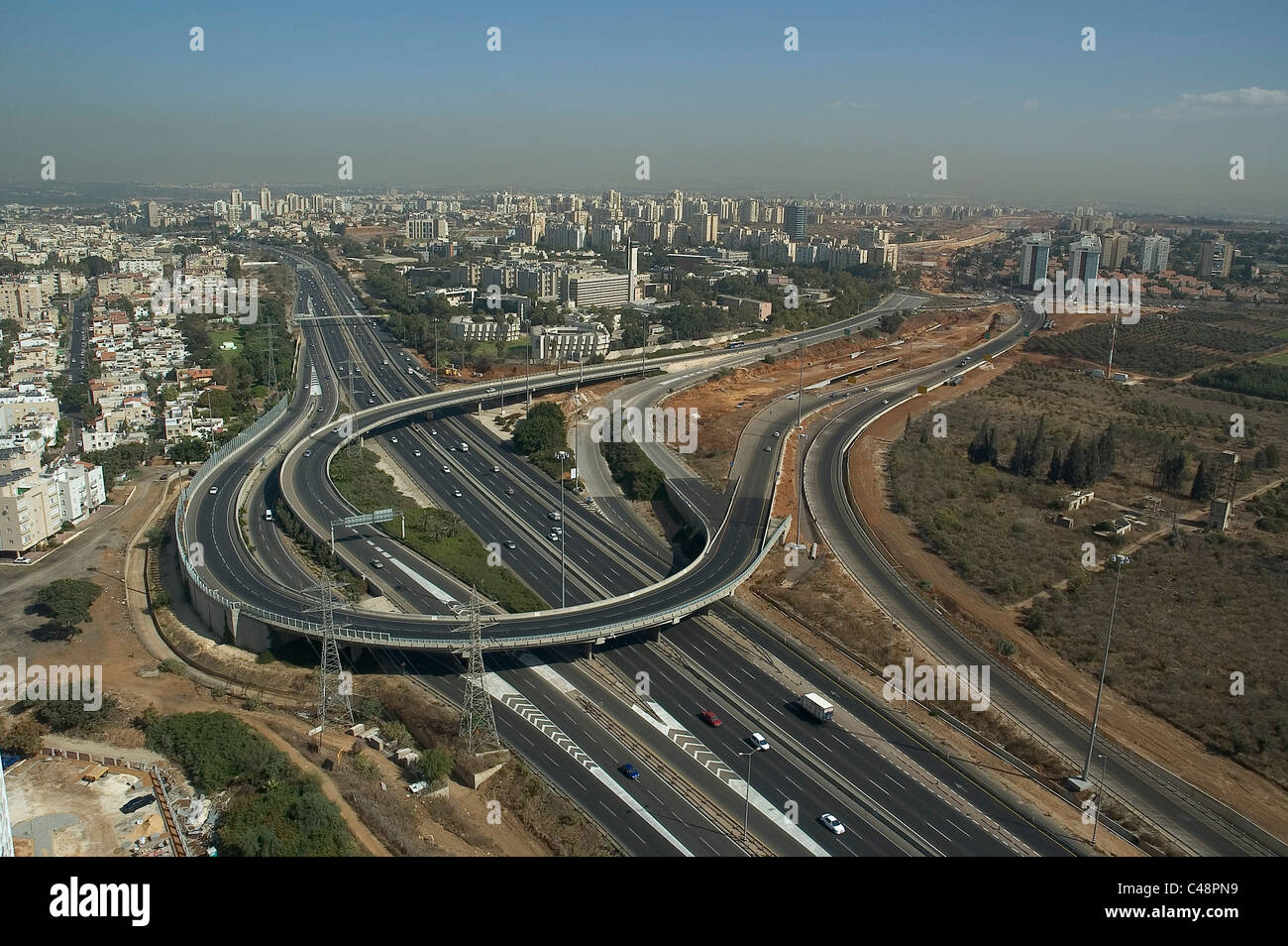 Aerial photograph of the Bar Ilan's junction in the Eastern Dan Metropolis Stock Photo