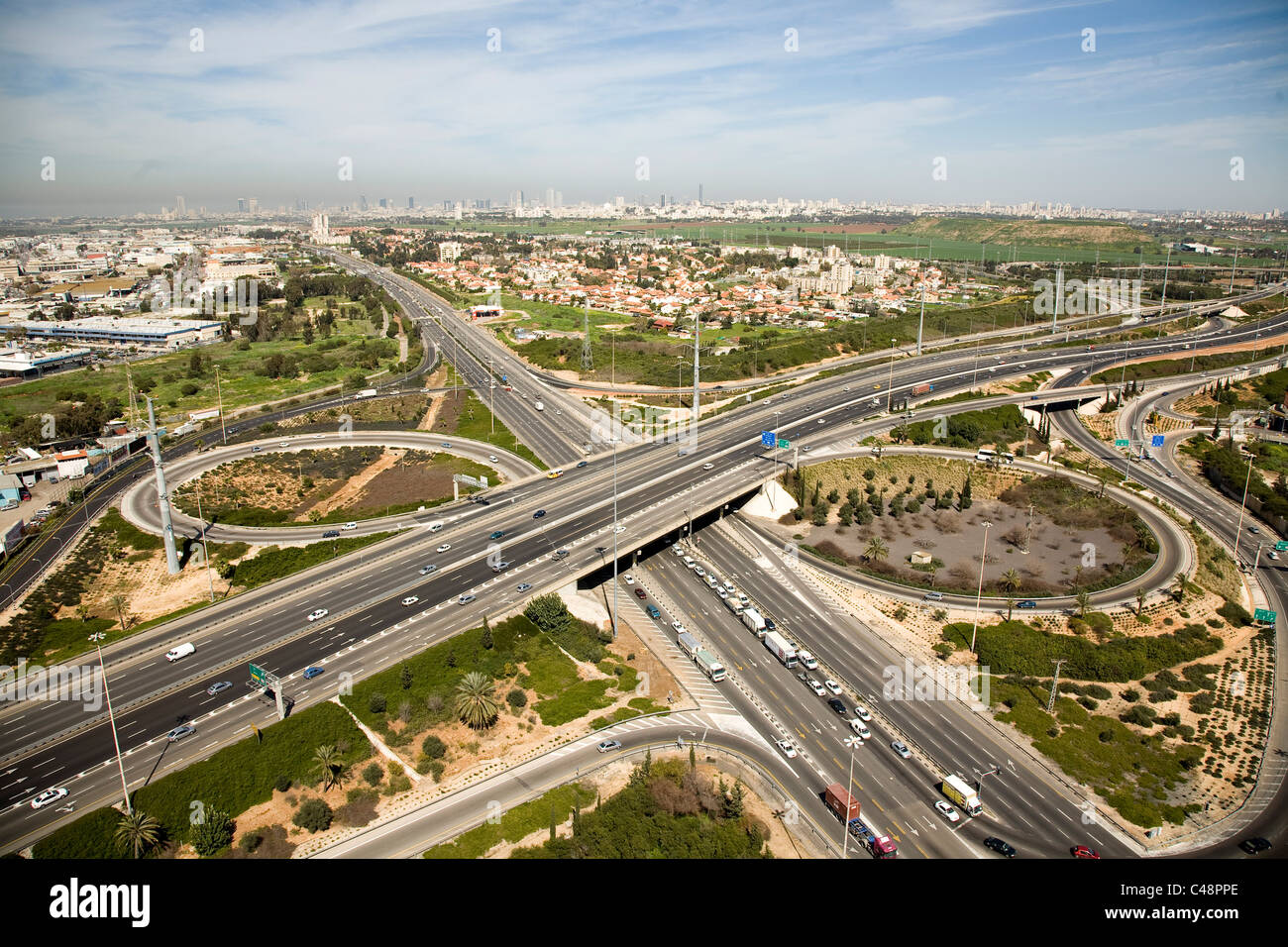 Aerial photograph of Beit Dagan junction in the Dan Metropolis area Stock Photo