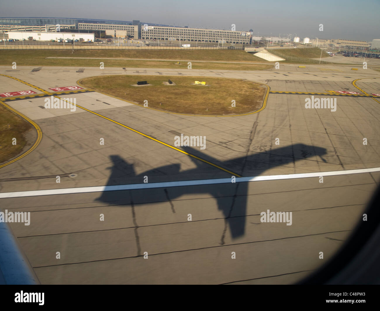 Commercial airplane traffic at airport in Newark, New Jersey, United