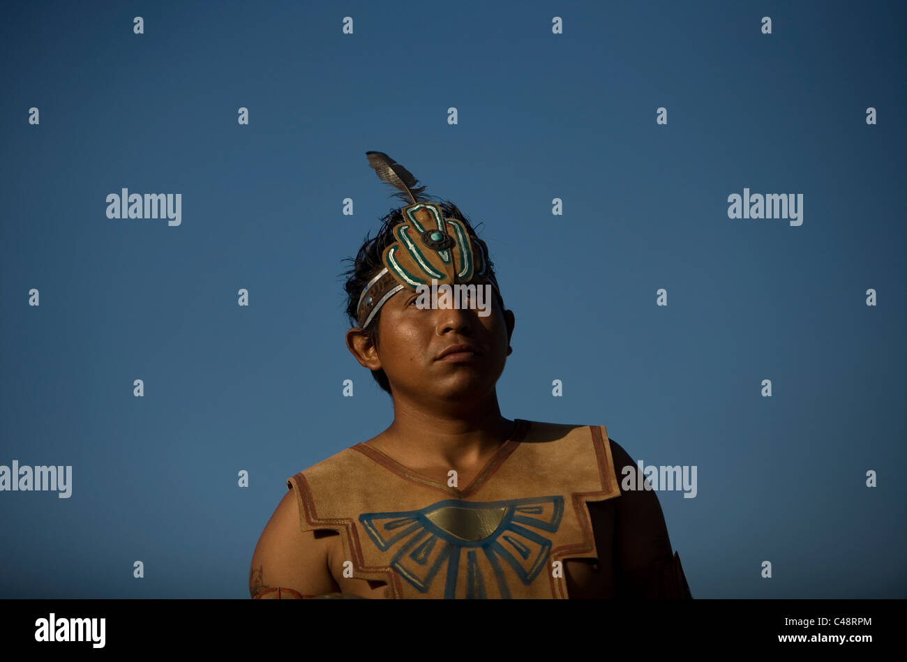 A Mayan ball player poses for a portrait in Chapab village in Yucatan state in Mexico's Yucatan peninsula Stock Photo