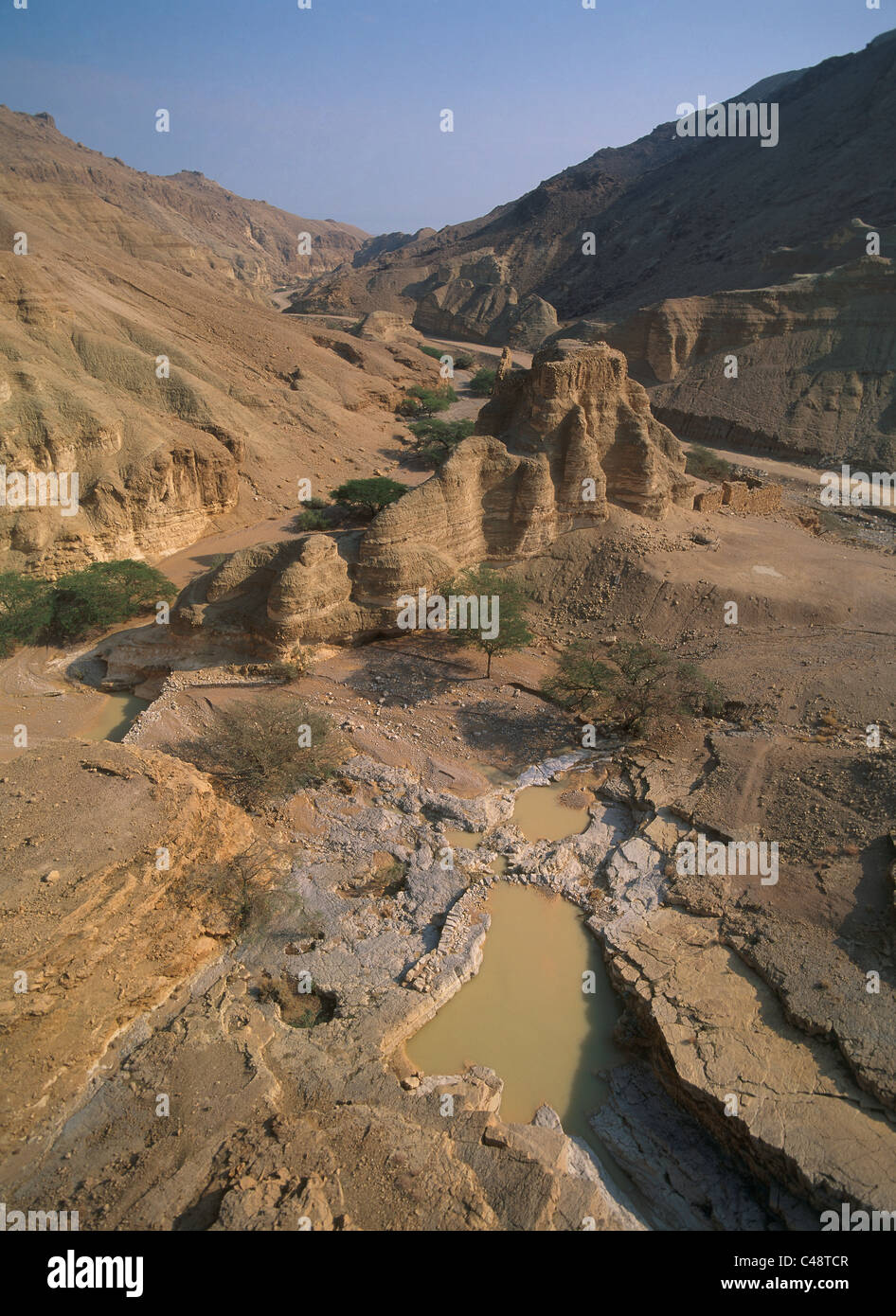 Aerial view of Zeelim stream in the Judea Desert Stock Photo