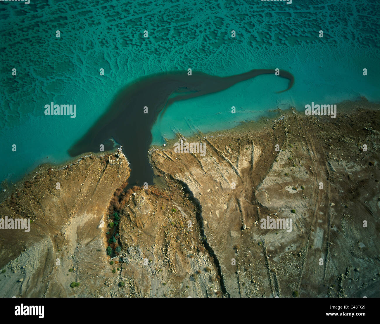 Aerial view of a flood spiling to the Dead sea Stock Photo