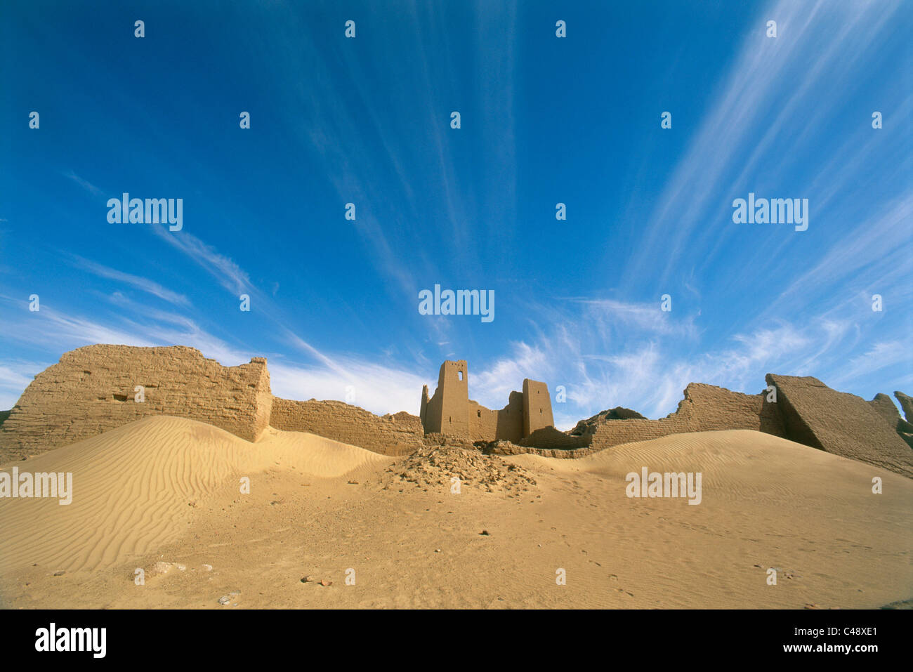 Photograph of the ruins of a castle in the western desert of Egypt Stock Photo