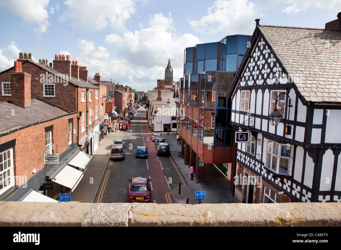 Chester city centre. The view from the Roman wall that surrounds the city. Stock Photo