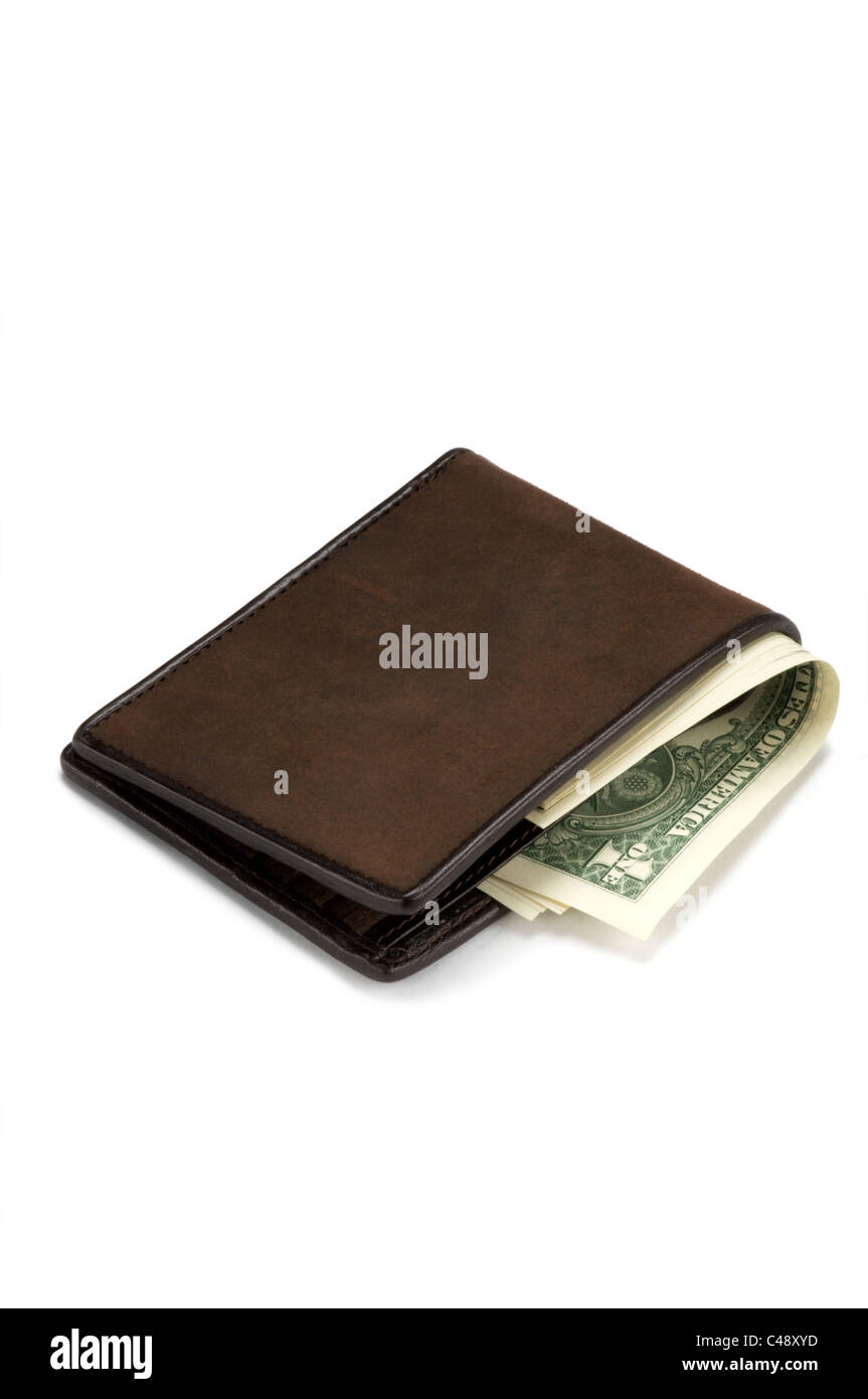 Wallet with money on white Stock Photo