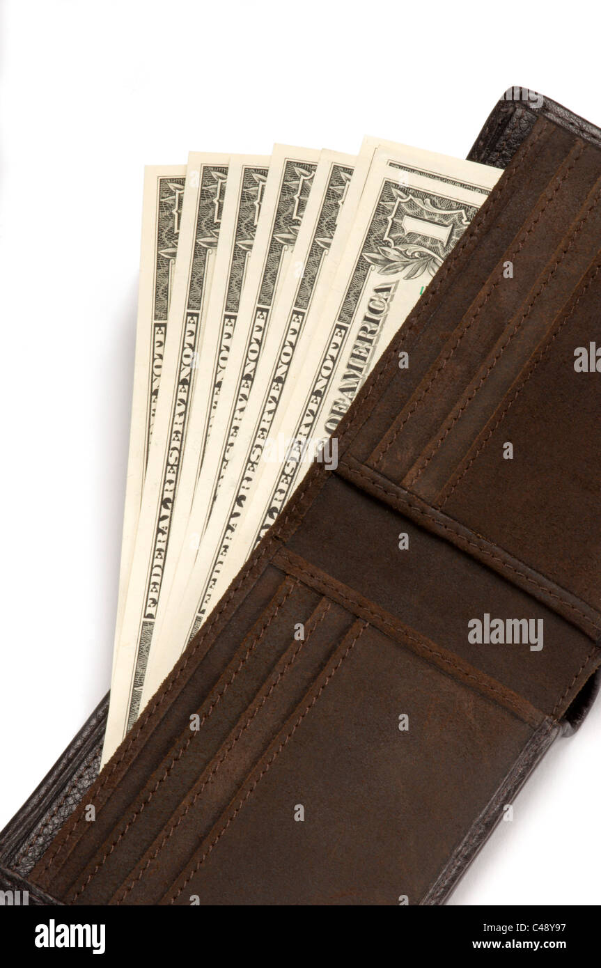 Wallet with money on white Stock Photo