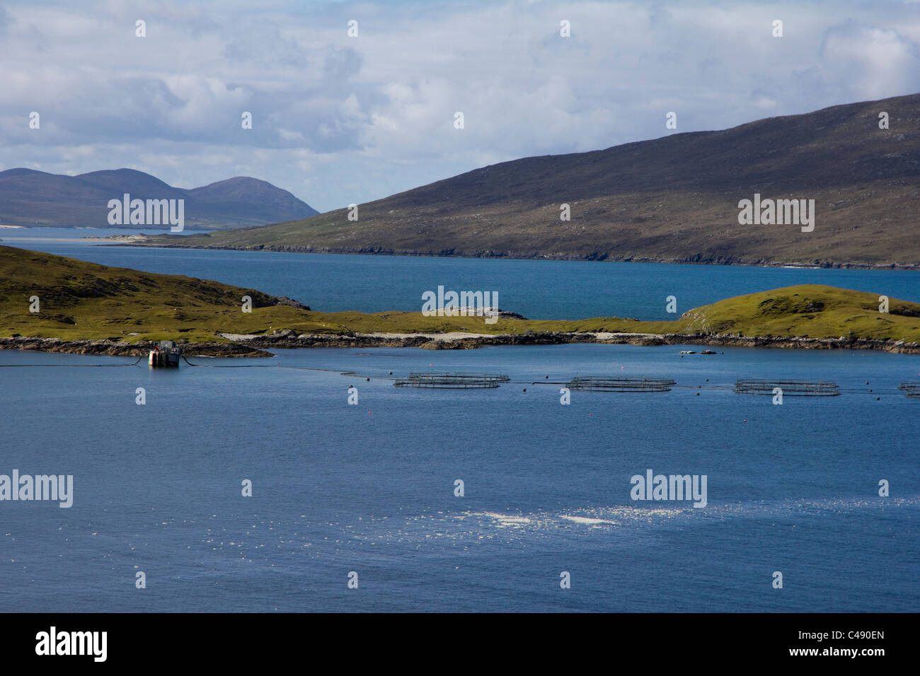salmon farm off the coast of the isle of lewis scotland Stock Photo