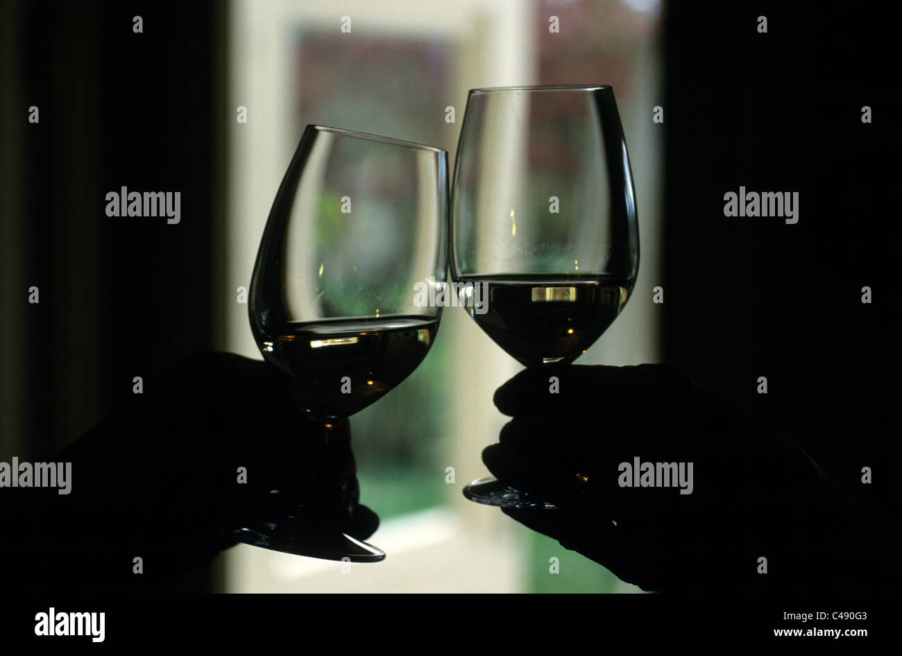 A toast with white wine glasses Stock Photo