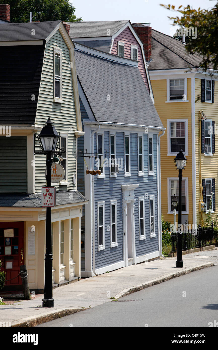 18th century colonial houses line a street in Marblehead, Massachusetts Stock Photo