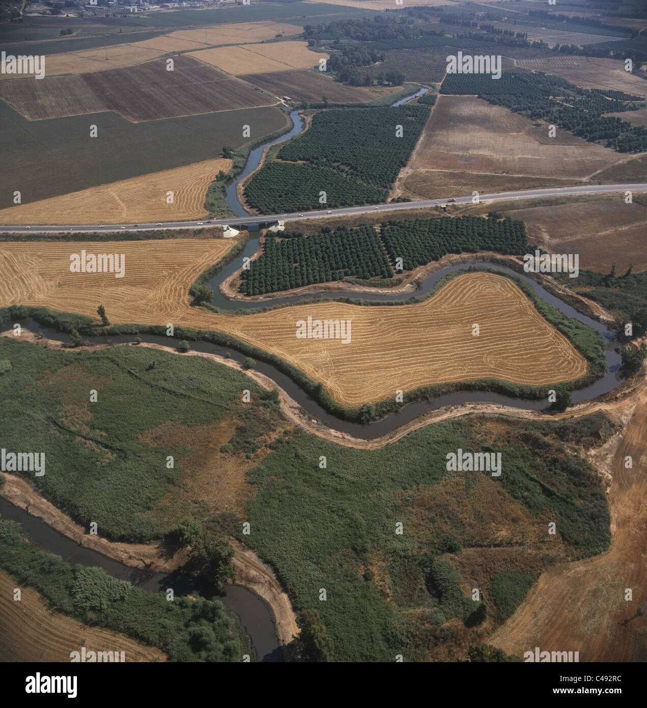 Aerial photograph of the course of the Yarkon river in the eastern Dan Metropolis Stock Photo