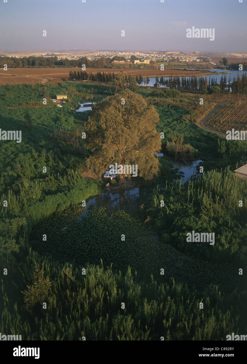 Aerial photograph of the course of the Yarkon river in the eastern Dan Metropolis Stock Photo