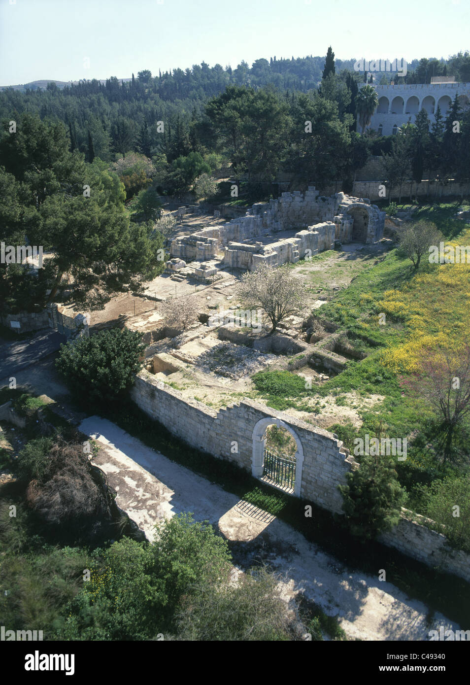 Aerial photograph of the ruins of Emmaus in Jerusalem mountains Stock