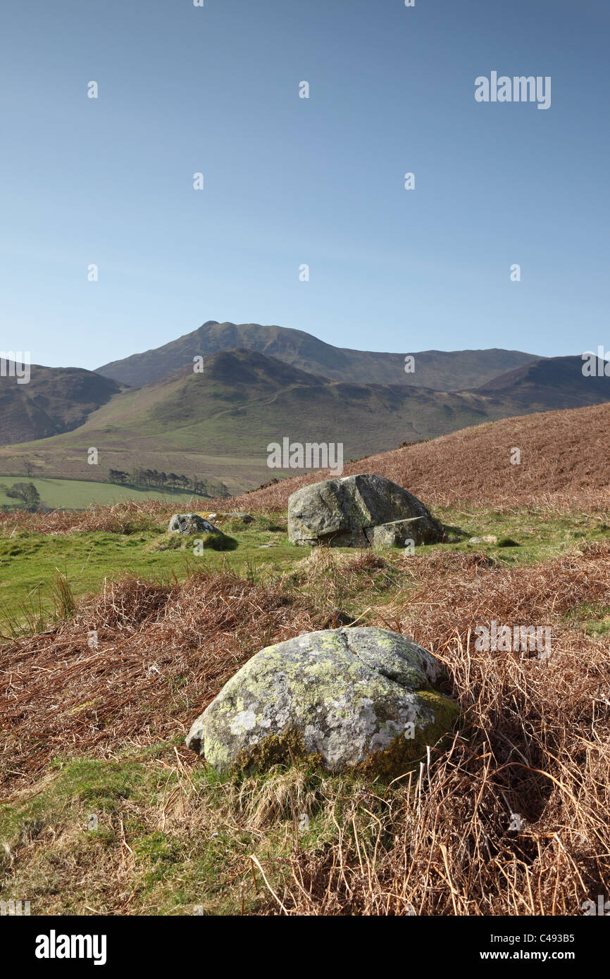 The Hills of Stile End and Outerside and Causey Pike from the Grisedale Pike Track above Braithwaite Lake District Stock Photo